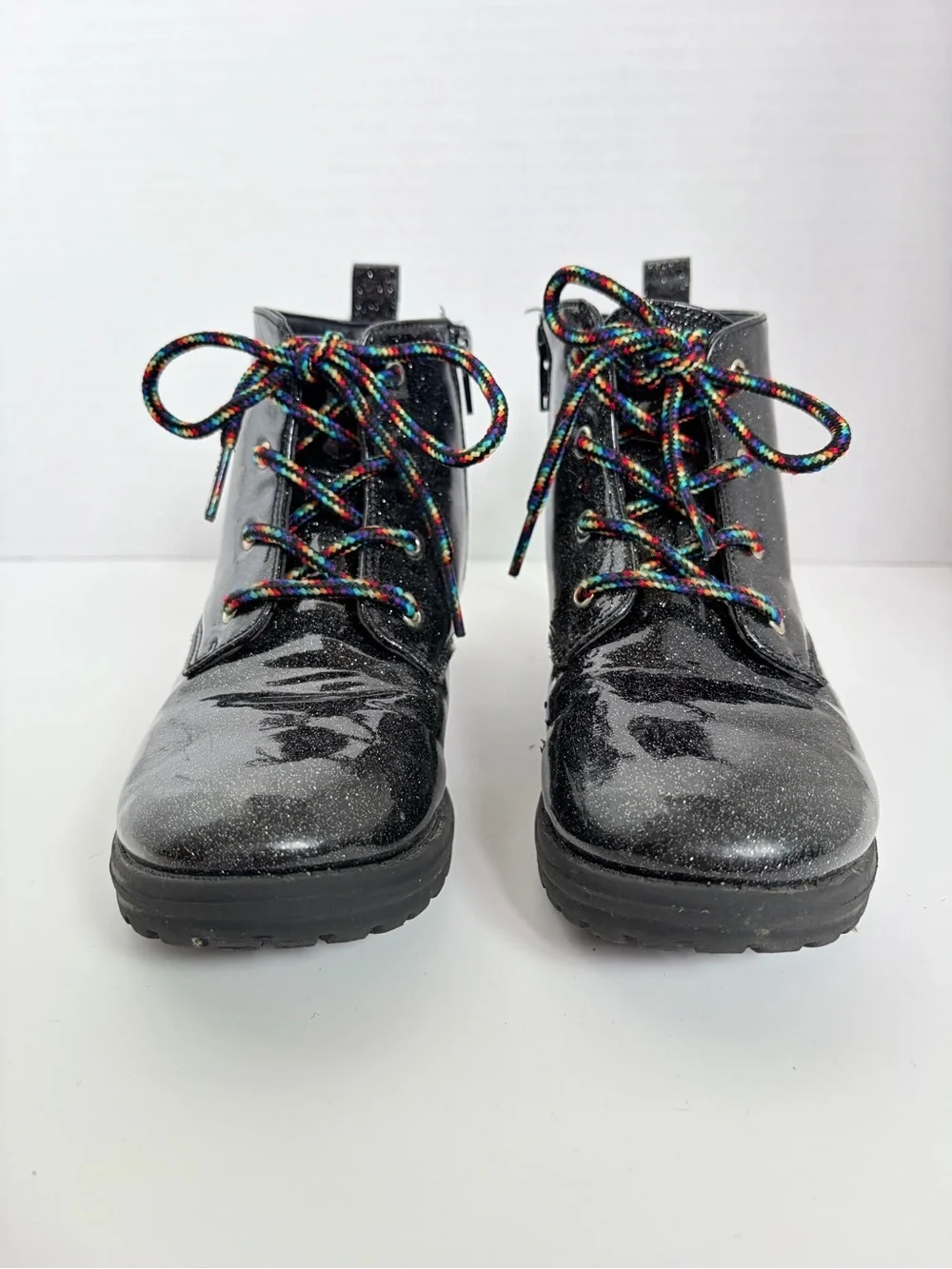 Tucker And Tate Combat Boots Kenna Glitter Shoes Rainbow Lug Sole Black Size 13